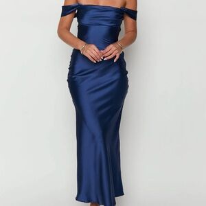 Ella Blue Off Shoulder Sleeveless Gown